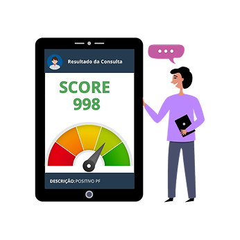 Ilustração de score de crédito e consulta em celular